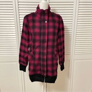 DKNY JEANS Wool Blend Pink Black Buffalo Plaid Jacket Coat Zipper Snap Y2K